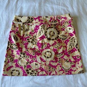 J. Crew Pink Floral Mini Skirt with Cream & Brown Motif